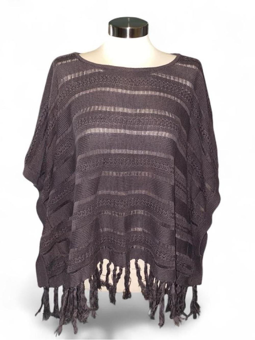 Women’s Brown Fringe Hem Knit Sweater Poncho